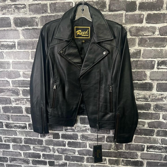 REED EST. 1950 Women's Jacket Genuine Lambskin Leather Biker Fashion Coat - Picture 4 of 16
